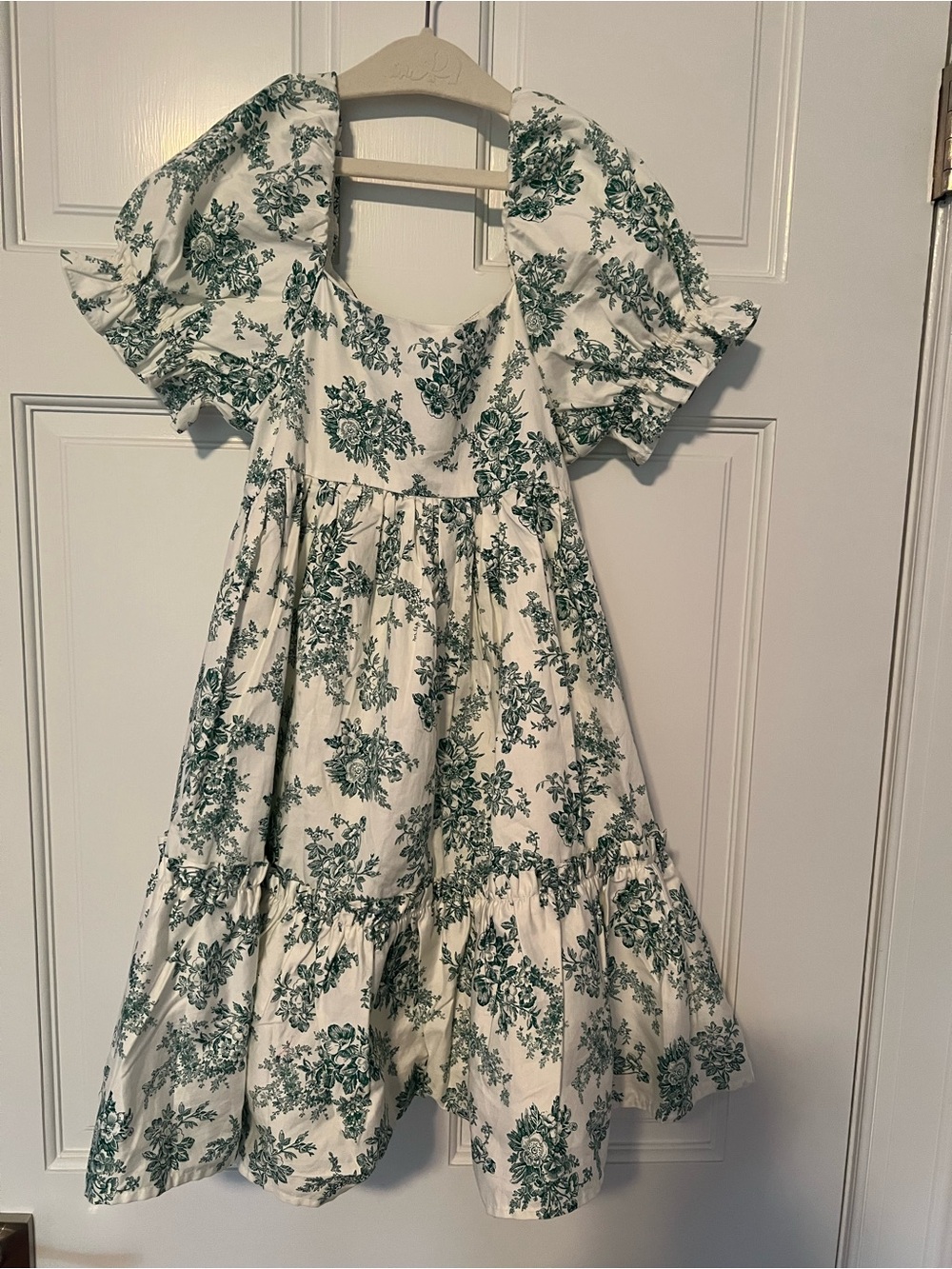 Janie and Jack White Dress with Green Floral Print